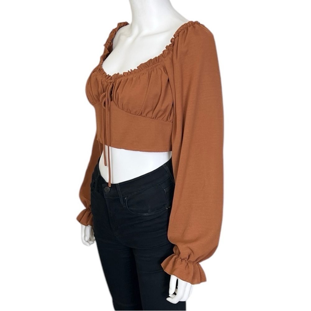 Ruffled Puff Sleeve Crop Top - sz Medium - Picture 6 of 9